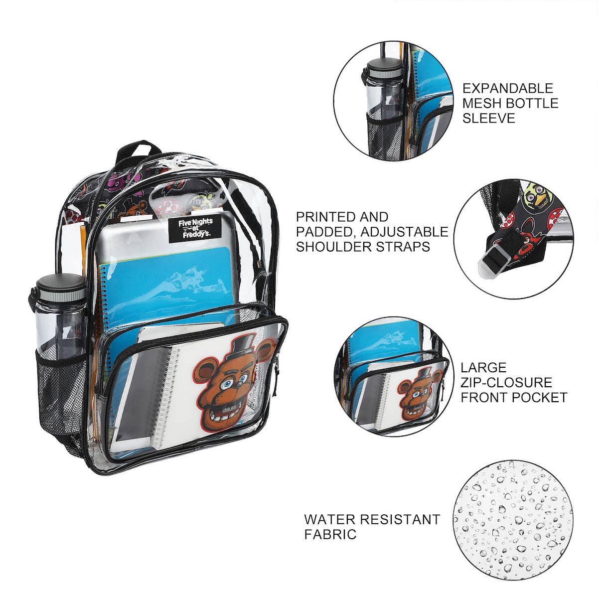 Five Nights at Freddy’s Freddy Fazbear 16” Clear Backpack For School And Travel