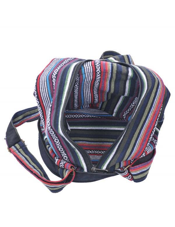 Multicolored Patch Dark Bohemian Hippie Hemp Sling Bag