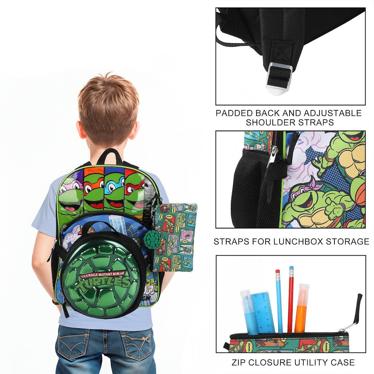 TMNT Classic 5-Piece 16" Backpack And Lunch Set For School & Travel