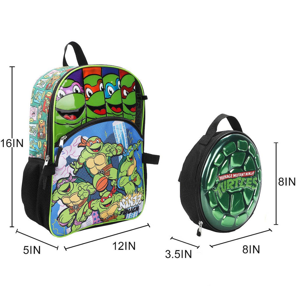 TMNT Classic 5-Piece 16" Backpack And Lunch Set For School & Travel