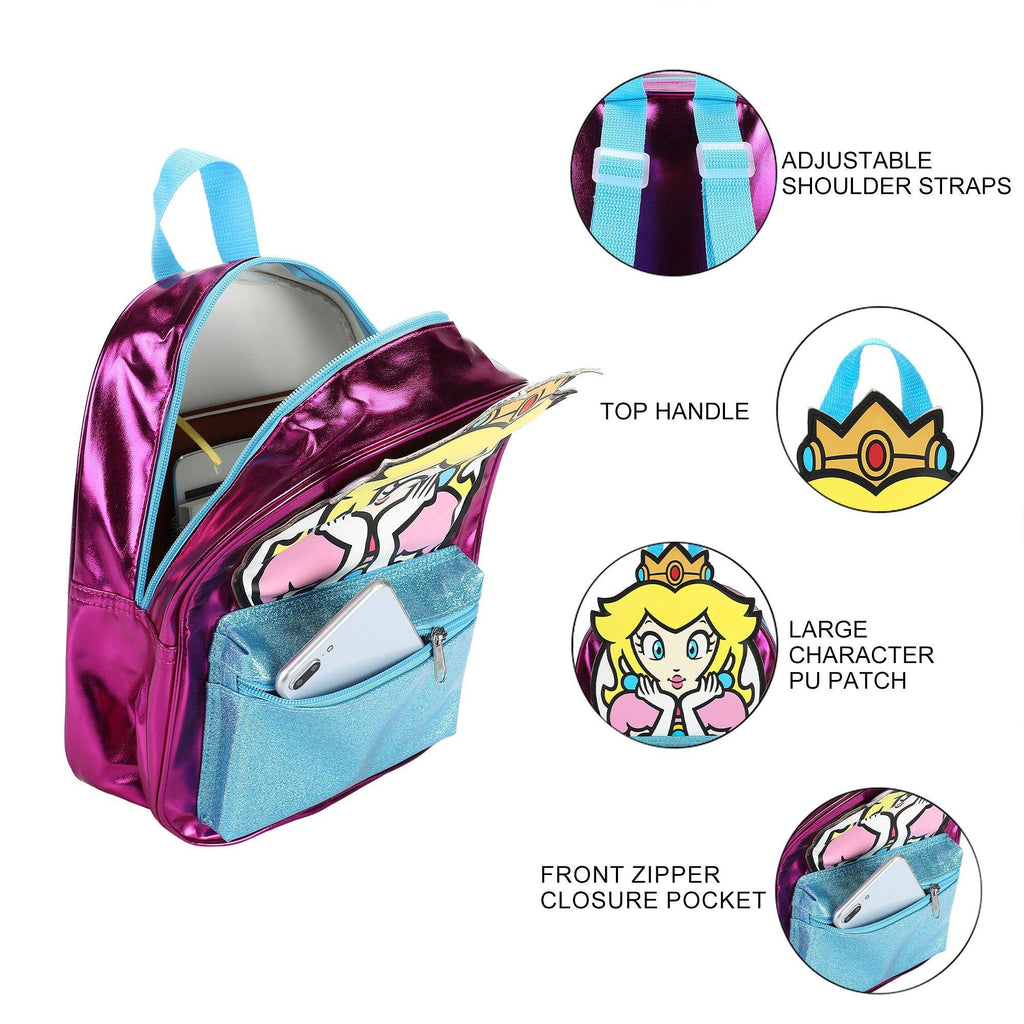 Super Mario Bros Girls Mini Backpack Featuring Princess Peach Travel Picnic Hiking Leisure