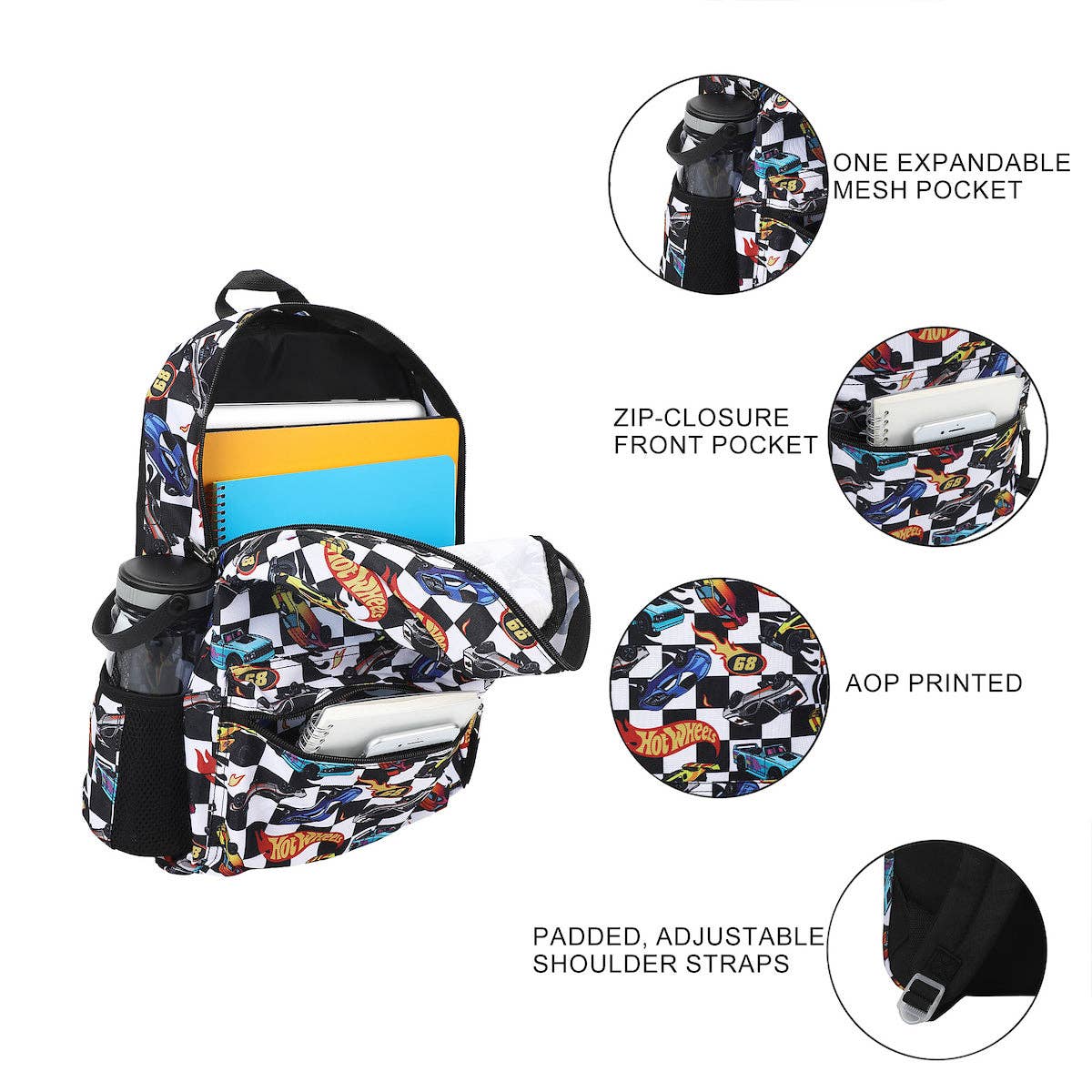 Hot Wheels All-Over Print 16” Backpack For School And Travel