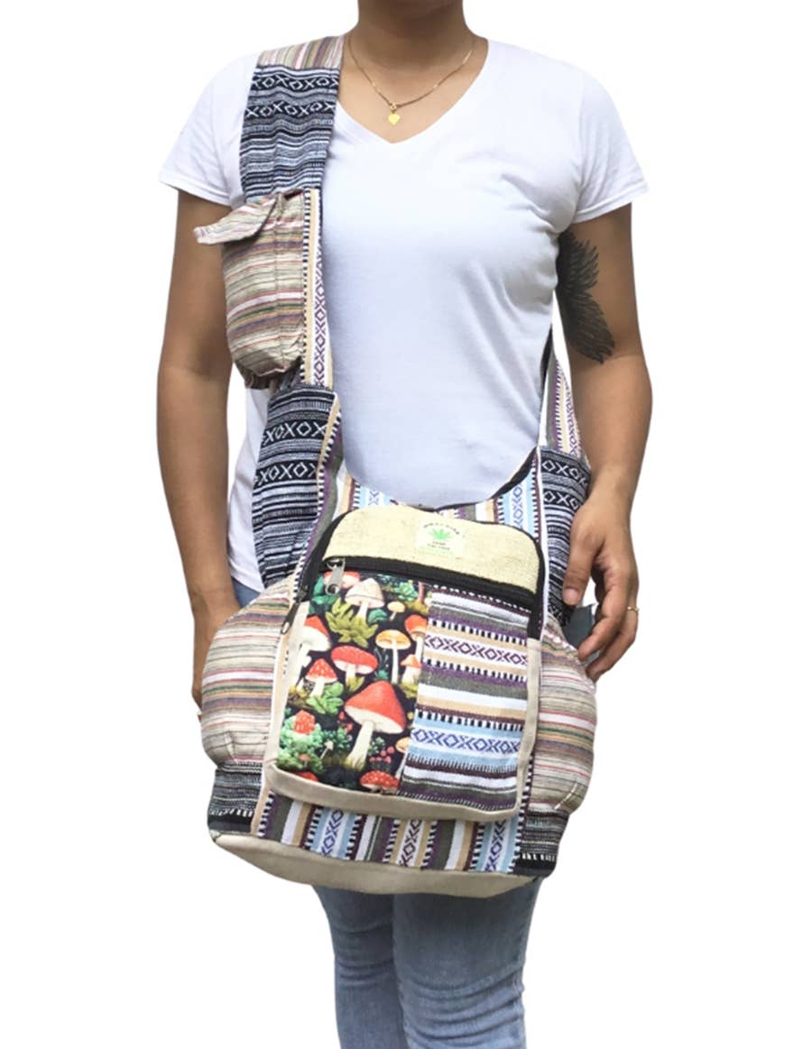 Mushroom Printed Tribal Hobo Bag: Multi-Colored