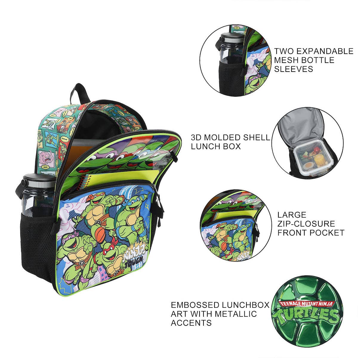 TMNT Classic 5-Piece 16" Backpack And Lunch Set For School & Travel
