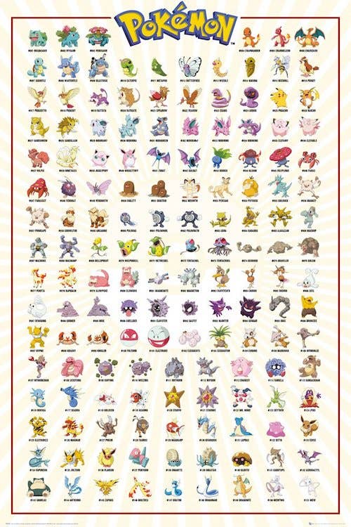 Pokemon Kanto 151 Anime Poster Size 24X36: Individually Rolled & Labeled
