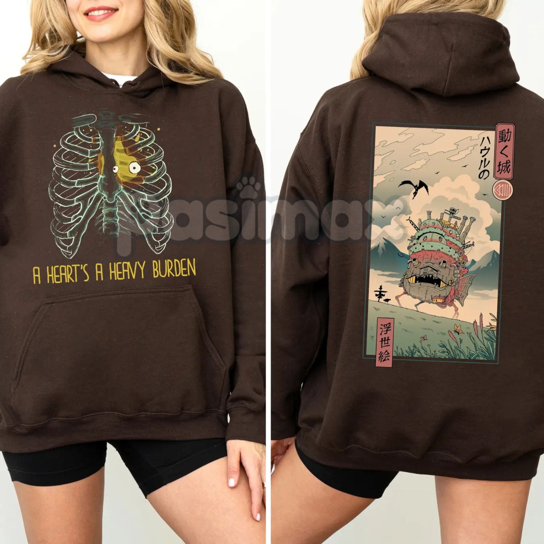Anime "A Heart's A Heavy Burden" 2-Sided Hoodie – Studio Ghibli Inspired Quote Pullover, Fantasy & Film Fan Apparel, Unisex