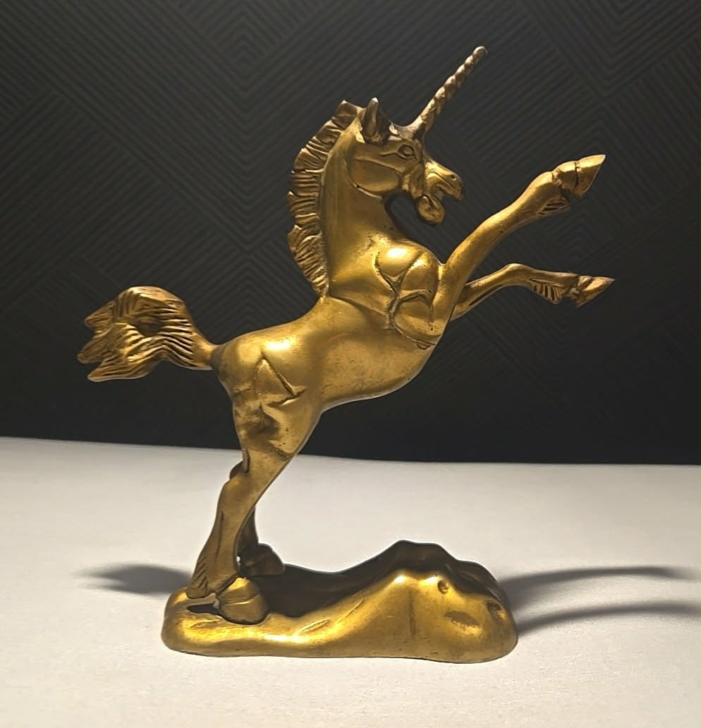 Vintage 1970s Brass Galloping Unicorn