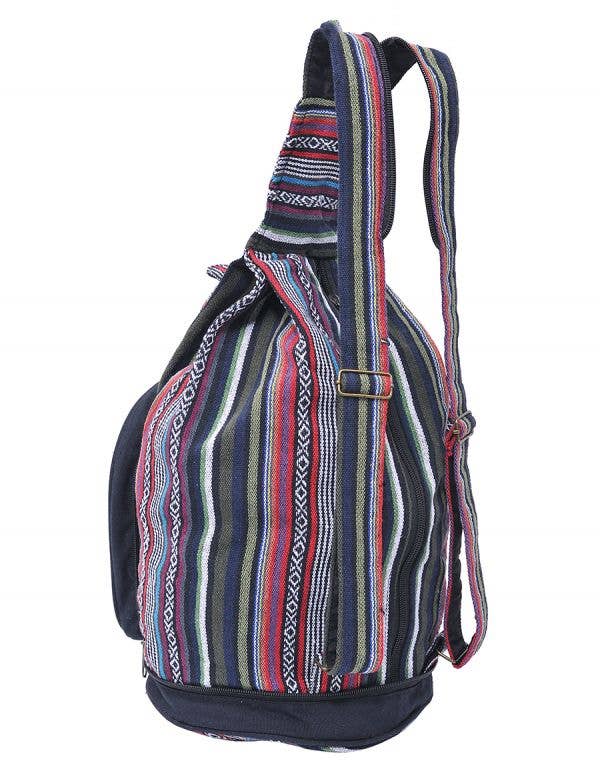 Multicolored Patch Dark Bohemian Hippie Hemp Sling Bag