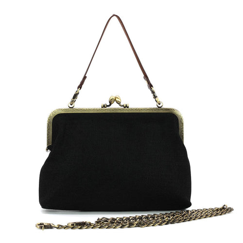 CELESTIAL DRAGON KISS LOCK BAG IN LINEN COTTON BLEND