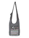 Mushroom Printed Cotton Tribal Hobo Bag: Black