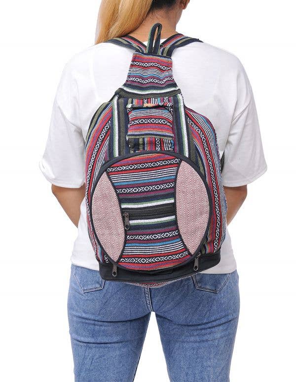 Multicolored Patch Dark Bohemian Hippie Hemp Sling Bag